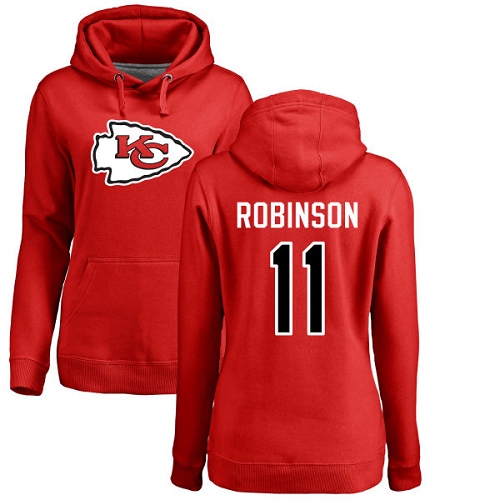 Women Football Kansas City Chiefs 11 Robinson Demarcus Red Name and Number Logo Pullover Hoodie